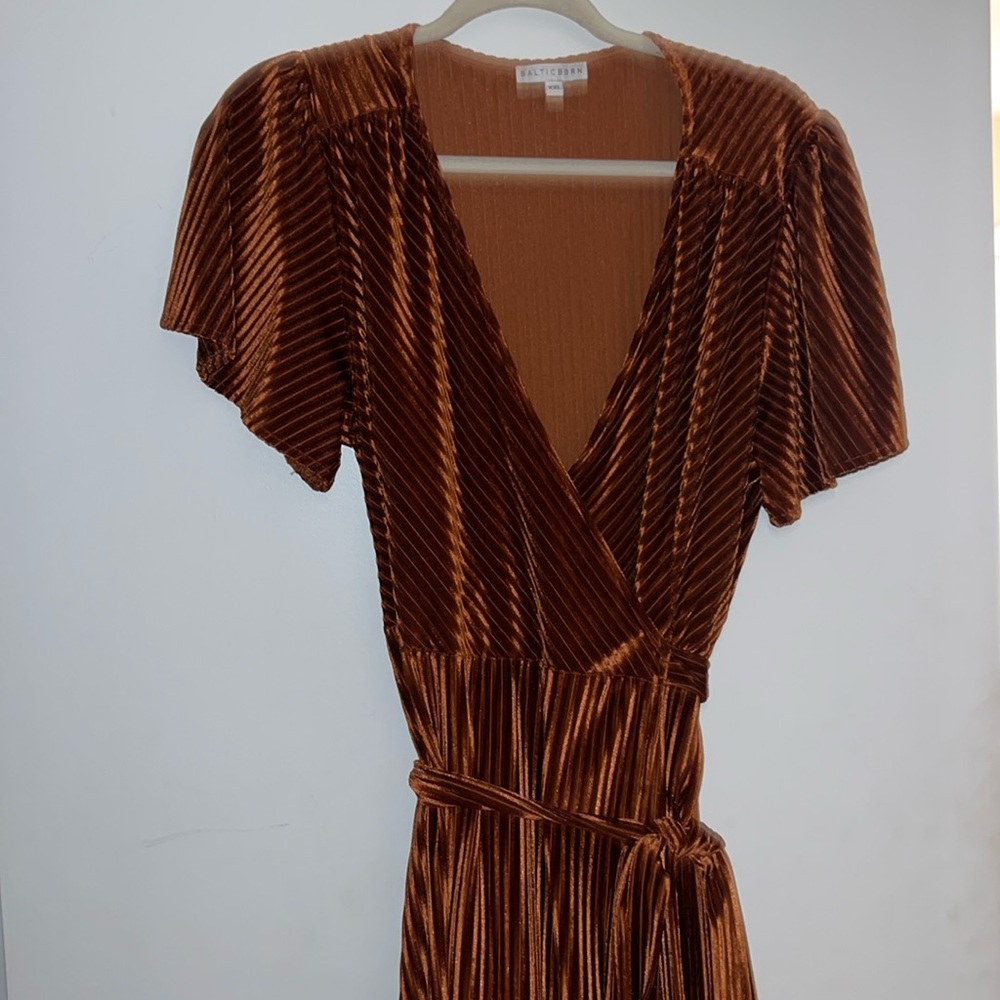 Burnt orange velvet wrap dress